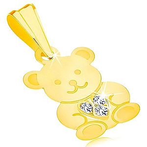 Prívesok v žltom 9K zlate - lesklý roztomilý medvedík, trblietavé srdiečko GG58.11 vyobraziť