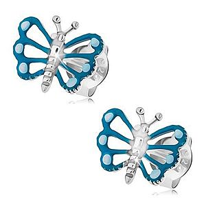 Náušnice zo striebra 925, motýľ s modrými krídlami a lesklým telom PC24.10 vyobraziť
