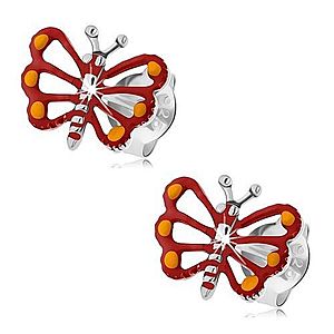 Strieborné náušnice 925, červený motýlik s vyrezávanými krídlami PC17.19 vyobraziť
