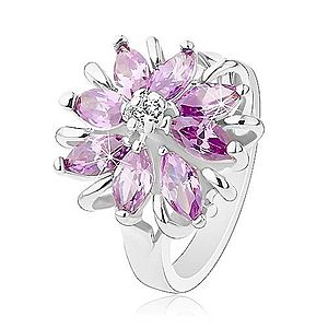 Lesklý prsteň, strieborný odtieň, ligotavý kvet z farebných zrniečkových zirkónov R37.25 vyobraziť