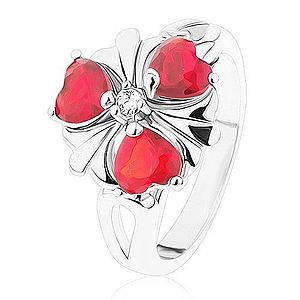 Oceľový prsteň, ligotavý kvet s červenými srdiečkovými zirkónmi R28.25 vyobraziť