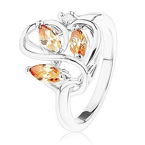 Ligotavý prsteň striebornej farby, zvlnené línie, oranžové zirkóny R41.10 vyobraziť