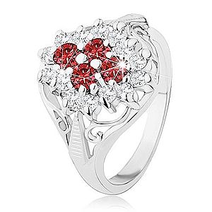 Lesklý prsteň s rozdelenými ramenami, červeno-číry zirkónový kvet R31.10 vyobraziť