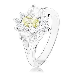 Ligotavý prsteň v striebornom odtieni, rozdelené ramená, žlto-číry kvet R33.28 vyobraziť