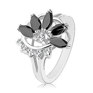 Ligotavý prsteň v striebornom odtieni, číry zirkónový oblúk, čierny neúplný kvet R31.26 vyobraziť