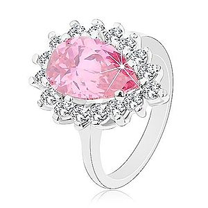 Trblietavý prsteň s úzkymi ramenami, ružová zirkónová slza, okrúhle zirkóniky G02.03 vyobraziť