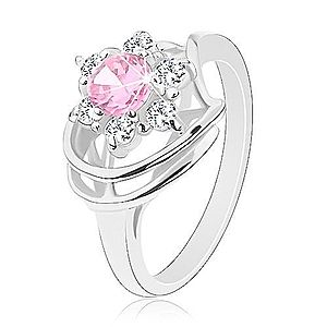 Prsteň v striebornej farbe, ružovo-číry zirkónový kvet, lesklé oblúky G04.06 vyobraziť