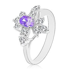Ligotavý prsteň, strieborný odtieň, fialový zirkónový ovál, číre zirkóniky G06.01 vyobraziť
