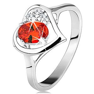 Prsteň v striebornej farbe, kontúra srdca s oranžovým oválom a čírymi zirkónmi G08.13 vyobraziť