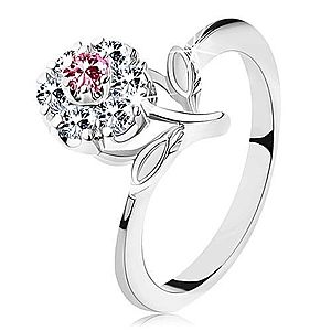 Lesklý prsteň s ružovo-čírym zirkónovým kvietkom, stonka s lístkami G09.17 vyobraziť