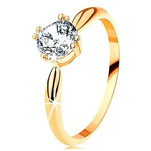 Zlatý zásnubný prsteň 585 - zaoblené ramená, žiarivý okrúhly zirkón čírej farby GG113.35/41 vyobraziť