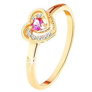Zlatý prsteň 585 - ružové zirkónové srdiečko v dvojitom obryse GG111.41/47 vyobraziť