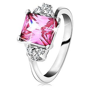 Trblietavý prsteň v striebornom odtieni, obdĺžnikový zirkón v ružovej farbe G10.21 vyobraziť