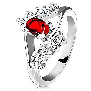 Ligotavý prsteň so strieborným odtieňom, červený brúsený ovál, číre zirkóniky G11.13 vyobraziť