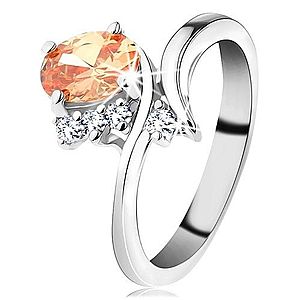 Trblietavý prsteň v striebornom odtieni, oválny zirkón v oranžovej farbe G12.17 vyobraziť
