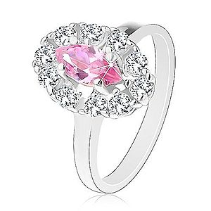 Ligotavý prsteň s ružovým brúseným zrnkom, oválny lem z čírych zirkónikov G13.25 vyobraziť