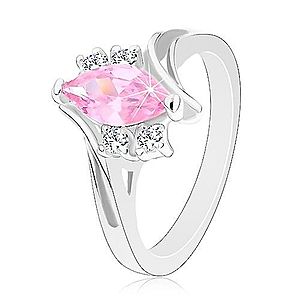 Ligotavý prsteň so zárezom na ramenách, zirkóny v ružovej a čírej farbe G14.29 vyobraziť