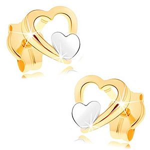 Náušnice zo 14K zlata - lesklý obrys srdca, malé ploché srdiečko v bielom zlate GG148.10 vyobraziť