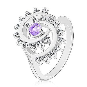 Ligotavý prsteň s ozdobnou špirálou s čírym lemom, svetlofialový zirkón V03.12 vyobraziť
