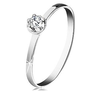 Zlatý prsteň 585 - číry diamant vo vyvýšenom okrúhlom kotlíku, biele zlato BT153.55/59/503.10/12 vyobraziť
