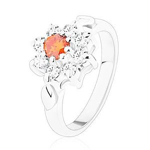 Jagavý prsteň s kvietkom a lístočkami, zirkóny v oranžovej a čírej farbe V04.28 vyobraziť