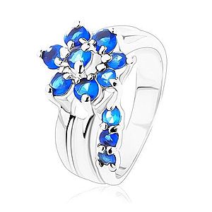 Jagavý prsteň s rozdelenými ramenami, zirkónový kvet v modrom odtieni V07.11 vyobraziť