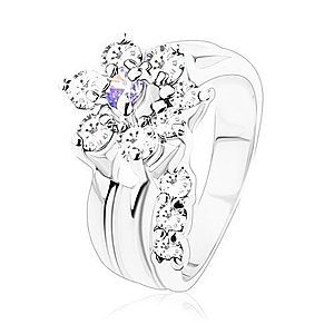 Ligotavý prsteň, ohnutá stonka, zirkónový kvet vo svetlofialovej a čírej farbe V07.24 vyobraziť