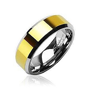 Wolfrámový prsteň so skosenými hranami a stredovým pásom v zlatej farbe, 8 mm Z38.2 vyobraziť
