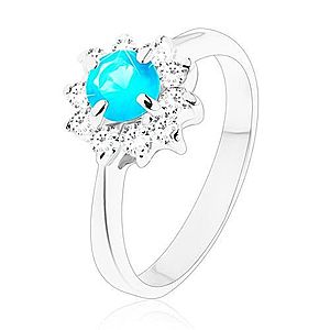 Lesklý prsteň s úzkymi hladkými ramenami, zirkónový kvet modrej a čírej farby V12.07 vyobraziť