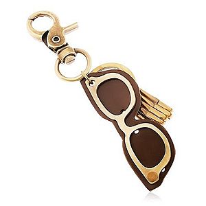 Kľúčenka v mosadznej farbe s patinovaným povrchom, okuliare z kože a kovu Z39.3 vyobraziť