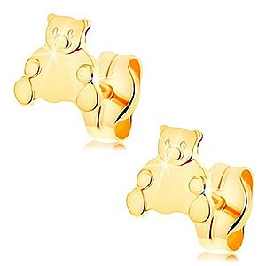 Zlaté náušnice 585 - roztomilý sediaci medvedík, puzetové zapínanie GG145.05 vyobraziť