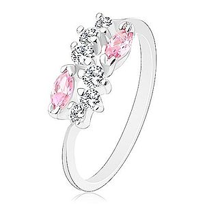 Lesklý prsteň so zúženými ramenami, strieborná farba, číra vlnka a ružové zrná AC10.14 vyobraziť