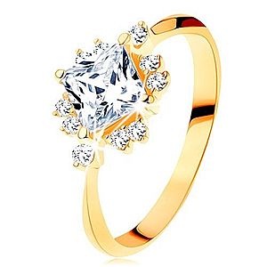 Zlatý prsteň 585 - ligotavý brúsený štvorec, drobné zirkóniky čírej farby GG127.06/127.46/50 vyobraziť
