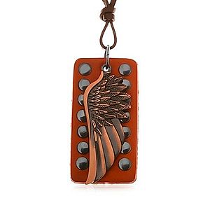 Kožený náhrdelník - anjelské krídlo medenej farby, vybíjaný pás kože AB15.15 vyobraziť