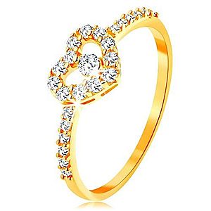 Zlatý prsteň 585 - zirkónové ramená, ligotavý číry obrys srdca so zirkónom GG129.08/129.21/26/129.35 vyobraziť