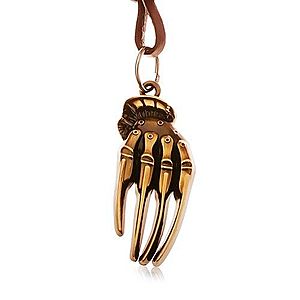 Hnedý náhrdelník z umelej kože, patinovaná ruka kostry mosadznej farby Y36.14 vyobraziť