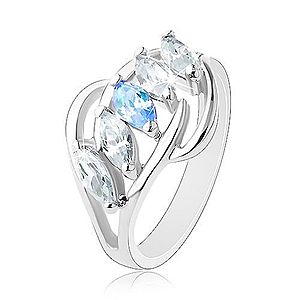 Lesklý prsteň striebornej farby, oblúčiky, zrnká čírej a modrej farby R41.27 vyobraziť