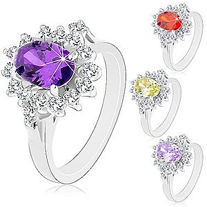 Ligotavý prsteň v striebornej farbe, veľký oválny kvet zo zirkónov R42.4 vyobraziť