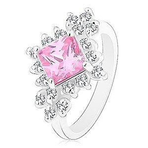 Ligotavý prsteň, ružový zirkónový štvorec lemovaný okrúhlymi čírymi zirkónmi R42.20 vyobraziť