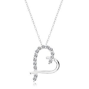 Strieborný 925 náhrdelník, prívesok na retiazke, kontúra srdca s čírymi zirkónmi AC16.09 vyobraziť