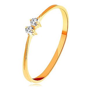 Zlatý prsteň 585 - tenké lesklé ramená, dva žiarivé zirkóniky čírej farby GG156.57/63 vyobraziť