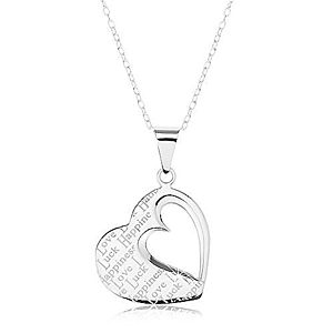 Strieborný náhrdelník 925, prívesok - ploché srdce s výrezom a nápismi AC16.19 vyobraziť