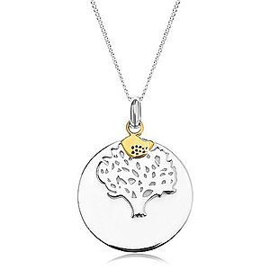 Strieborný náhrdelník 925, okrúhla známka - strom života, vtáčik zlatej farby AC16.25 vyobraziť
