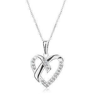 Strieborný náhrdelník 925, prívesok na retiazke, kontúra srdca, prekrížené línie AC16.29 vyobraziť