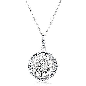 Strieborný náhrdelník 925, retiazka a prívesok, trblietavý kruh s ornamentom R45.3 vyobraziť