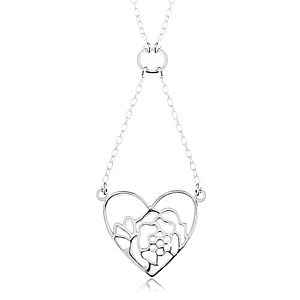 Strieborný náhrdelník 925, retiazka a prívesok - obrys srdca a kvetu R45.12 vyobraziť