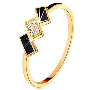 Zlatý prsteň 585 - šikmé obdĺžniky zdobené čiernou glazúrou a zirkónmi GG132.08/27/31 vyobraziť