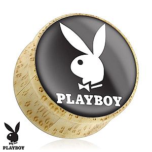 Sedlový plug do ucha z prírodného dreva, zajačik Playboy, čierny podklad S1.10 vyobraziť