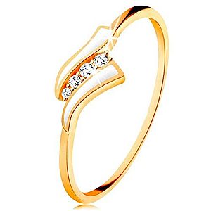 Zlatý prsteň 585 - dve biele vlnky, línia čírych zirkónov, lesklé ramená GG133.05/31/34 vyobraziť