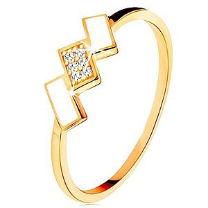 Zlatý prsteň 585 - šikmé obdĺžniky pokryté bielou glazúrou a zirkónmi GG132.09/10/32/35 vyobraziť